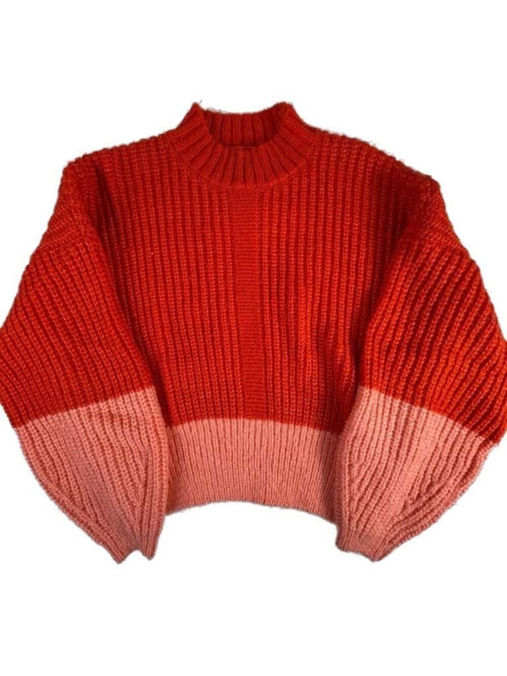 Elodie Women's Mock Neck Ribbed Colorblock Sweater in Red and Pink